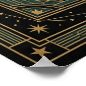 Art Deco Celestial Sun Face Poster | Gold Teal (Coin)