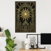 Art Deco Celestial Sun & Moon Poster | Gold Geomet (Bureau à domicile)