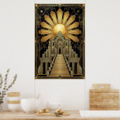 Art Deco Celestial Temple Poster | Gold Sunburst  (Keuken)