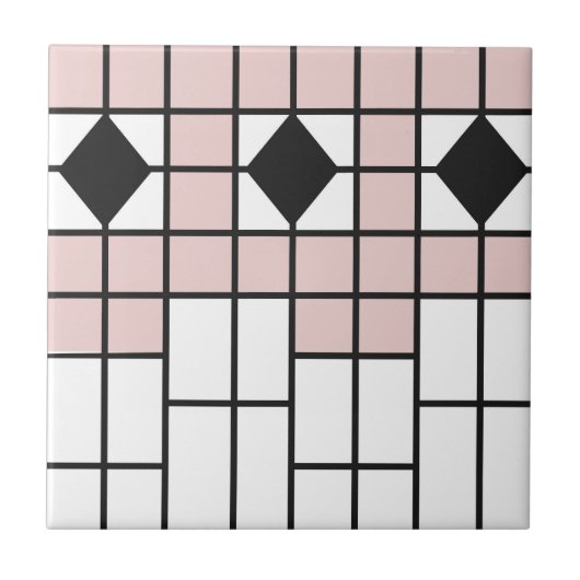 Art Deco Ceramic Tile Blush Pink Geo Print  Tegeltje (Voorkant)