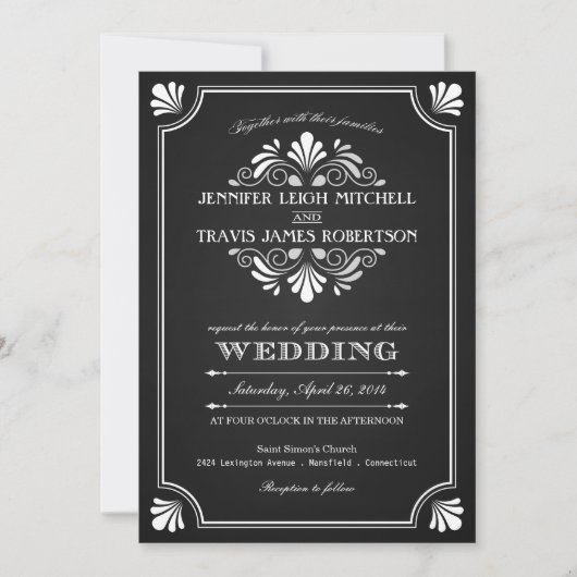 Art Deco  Chalkboard Wedding Invitations Kaart (Voorkant)