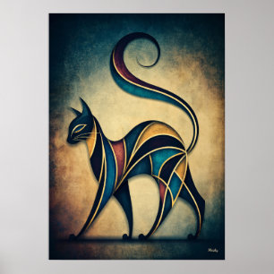 Art Déco Chat Abstrait Géométrique Animal Mur d'Ar