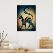Art Déco Chat Abstrait Géométrique Animal Mur d'Ar (Cuisine)