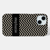 Art Deco Chevrons Beige en Black Custom Name Case-Mate iPhone Case (Achterkant (horizontaal))