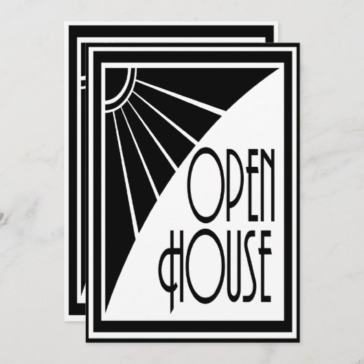 Art Deco Chic Black en White Open House Custom Kaart (Voorkant / Achterkant)