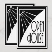 Art Deco Chic Zwart en Wit Open Huis Custom Kaart (Voorkant / Achterkant)