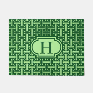 Art Deco Chinese Fret, Dark Jade Green Deurmat