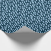 Art Deco Chinese Fret, Indigo en Sky Blue Cadeaupapier (Hoek)