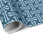 Art Deco Chinese Fret, Indigo en Sky Blue Cadeaupapier (Rol Hoek)