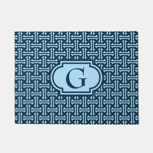 Art Deco Chinese Fret, Indigo en Sky Blue Deurmat
