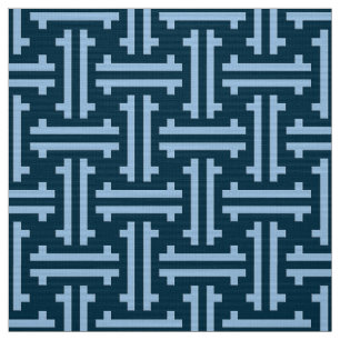 Art Deco Chinese Fret, Indigo en Sky Blue Stof