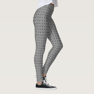 Art Deco Chinese Fret, Silver en Graphite Grey Leggings
