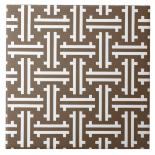 Art Deco Chinese Fret, Taupe Tan en White Tegeltje