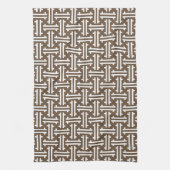 Art Deco Chinese Fret, Taupe Tan en White Theedoek (Verticaal)