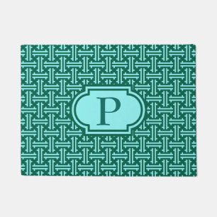 Art Deco Chinese Fret, Turquoise en Aqua Deurmat