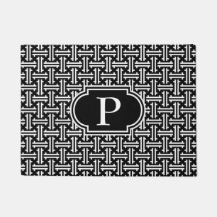 Art Deco Chinese Fret, Zwart-wit Deurmat