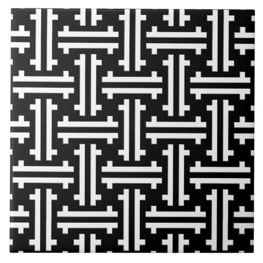 Art Deco Chinese Fret, Zwart-wit Tegeltje (Voorkant)