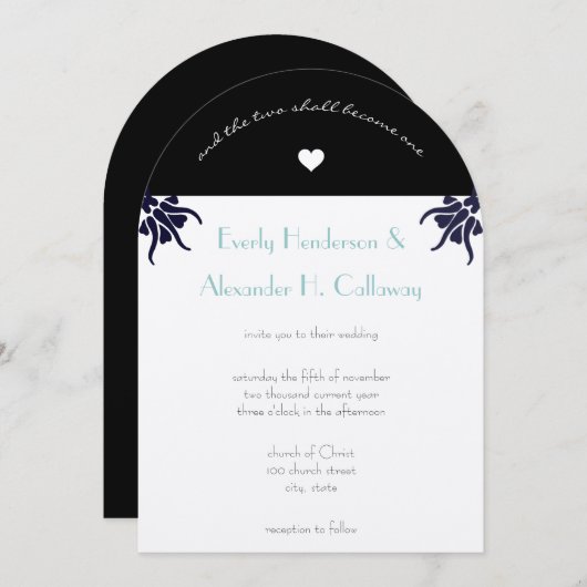 Art Déco Christian Flower Faire-part de mariage (Devant / Derrière)