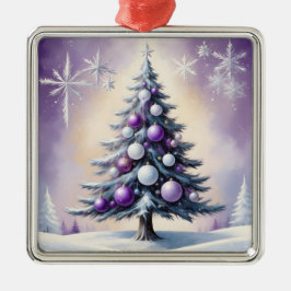 Art Deco Christmas Paarse en Silver Haze Metalen Ornament