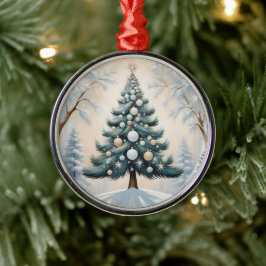 Art Deco Christmas Pine Tree Goud Witte Ornamenten