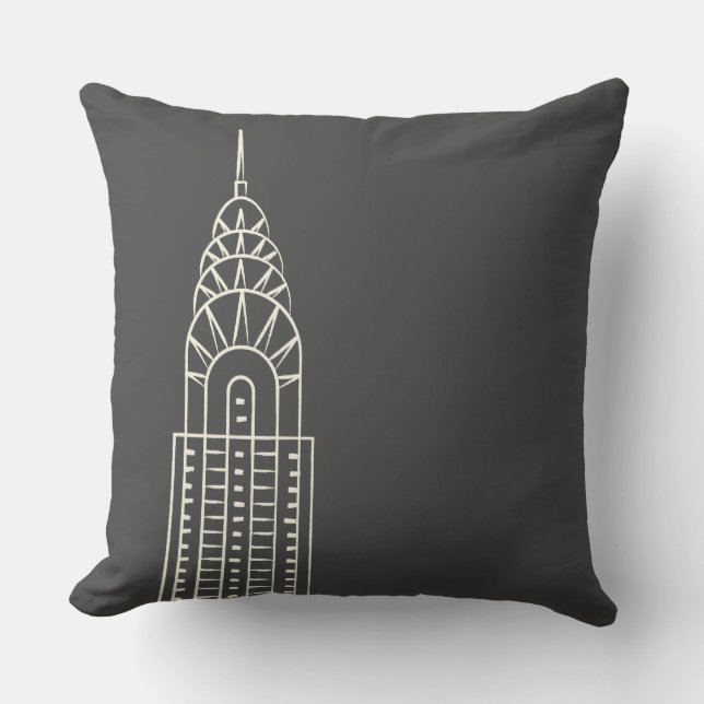 Art Deco Chrysler Building Sierkussen in grijs (Voorkant)