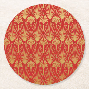 Art Deco Circular Onderzetter - Rood en goud