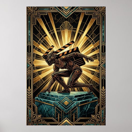 Art Deco Clapperboard Cyborg Silhouette Art Poster (Voorkant)