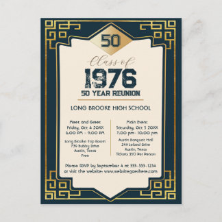 Art Deco Class of 1976 50 Year High School Reunion Briefkaart