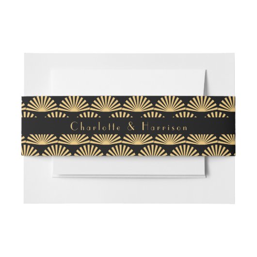 Art Deco Classy Black Gold Wedding Uitnodigingen Wikkel (Voorkant Voorbeeld)