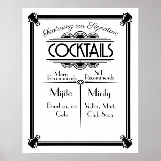 ART Deco Cocktail bar 1920's Gatsby Party Poster (Voorkant)