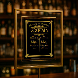 ART Deco cocktailbar bord 1920's Gatsby Feest Poster