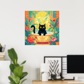 Art Déco Coloré Chat Noir dans Baignoire (Bureau à domicile)