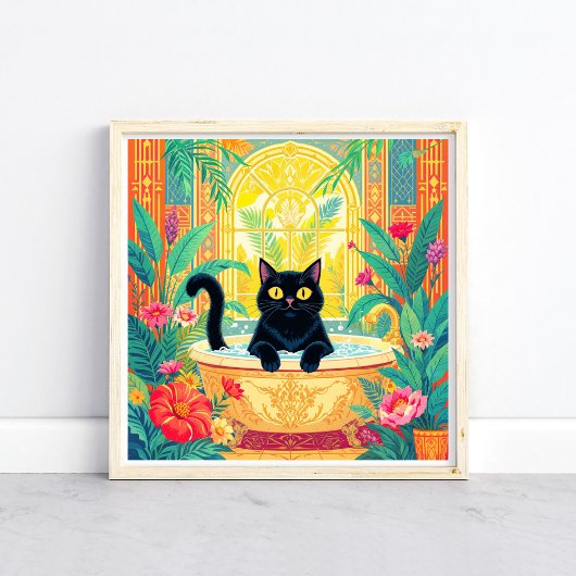 Art Déco Coloré Chat Noir dans Baignoire