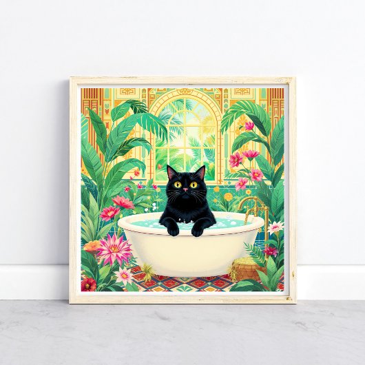 Art Déco Coloré Chat Noir dans Baignoire