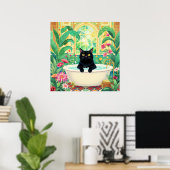 Art Déco Coloré Chat Noir dans Baignoire (Bureau à domicile)