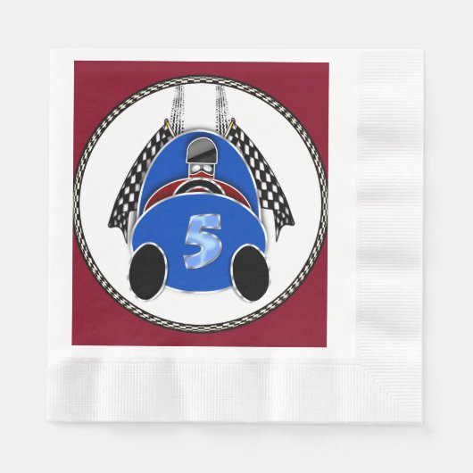 Art Deco Comic Style Blauwe Race Auto Servet (Voorkant)