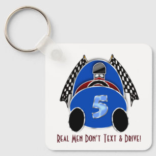 Art Deco Comic Style Blue Race Car (aangepast) Sleutelhanger