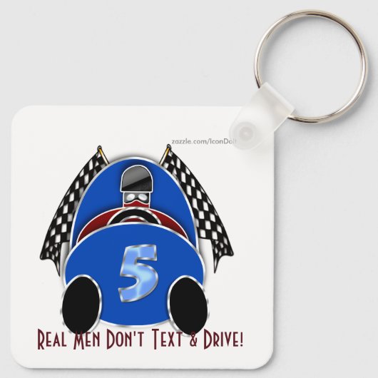 Art Deco Comic Style Blue Race Car (aangepast) Sleutelhanger (Achterkant)