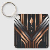 Art Deco Copper & Silver Geometric Design Sleutelhanger (Voorkant)