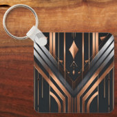 Art Deco Copper & Silver Geometric Design Sleutelhanger (Voorkant)