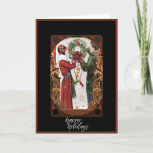 Art Deco Couple hangende witte kerstkaart Kaart