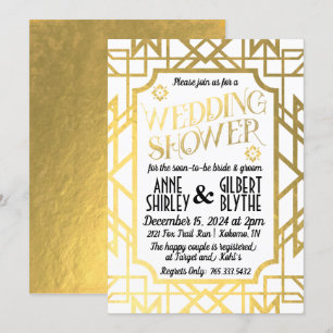 Art Deco Couples Wedding Shower Gatsby Gold Foil Kaart