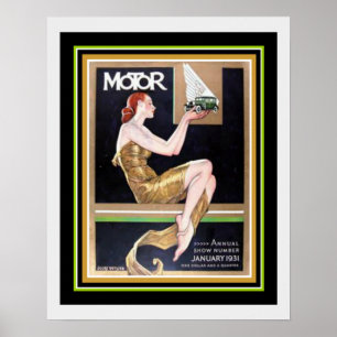 Art Déco Couverture Moteur Magazine 16 x 20