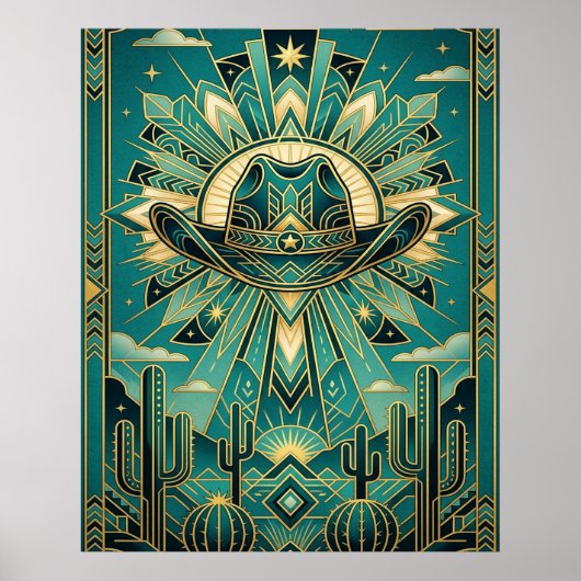 Art Deco Cowboy Hat Poster - Geometric Western (Devant)