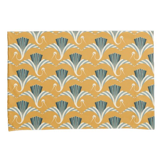 Art Deco Crane - gele achtergrond Kussensloop (Voorkant-Rechts)