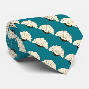  Art Deco Cream Flowers & Blauwgroen, 1920 Stropdas