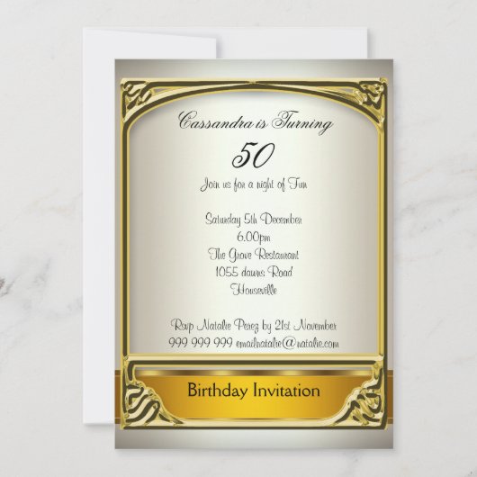 Art Déco Cream Gold 50th Birthday Invitation (Devant)