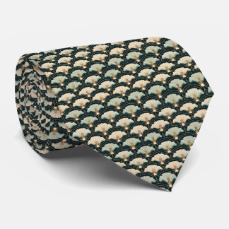 Art Deco Crème & Teal Waaierspatroon Heren Zijden  Stropdas