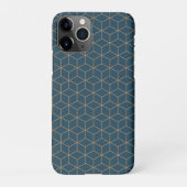 Art Deco Cube Grid Outin Gold en Blue iPhone Hoesje (Achterkant)