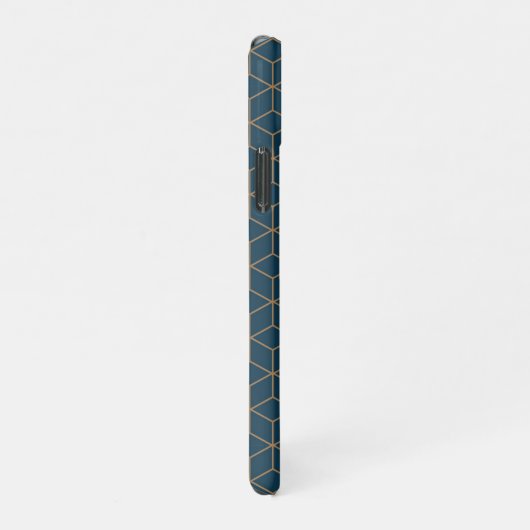 Art Deco Cube Grid Outin Gold en Blue iPhone Hoesje (Rechterkant)